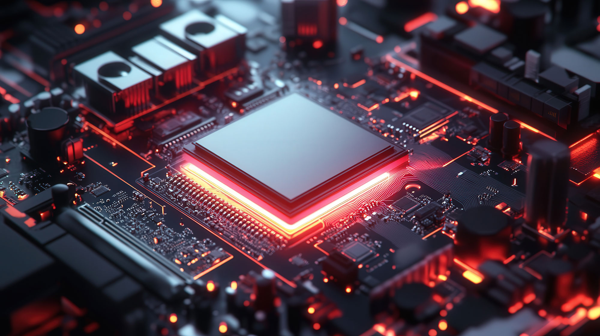 Computer CPU glowing red